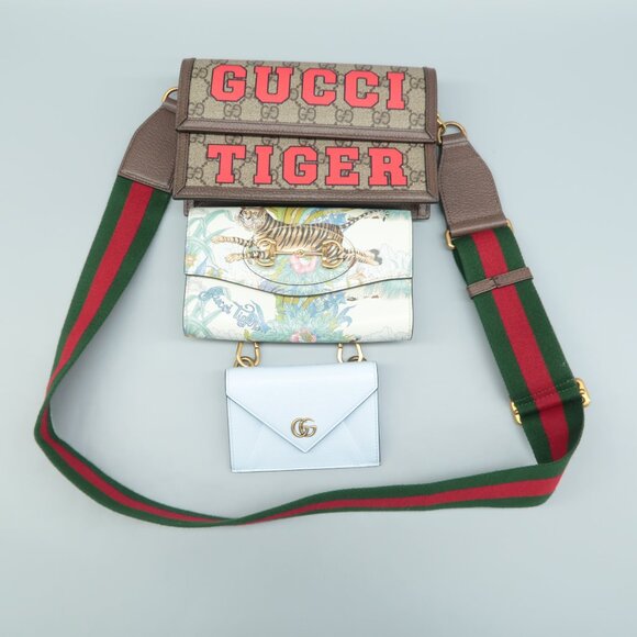 GUCCI Tiger Multicolor W/P Mixed Media Canvas Shoulder Bag - Picture 1 of 12
